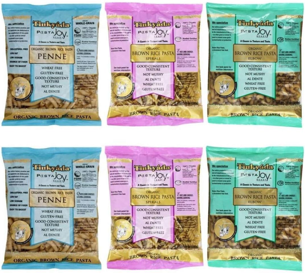 Organic Gluten-Free Brown Rice Pasta 3 Shape Variety Bundle: (2) Elbow Pasta, (2) Spirals Pasta, and (2) Penne Pasta, 12 Ounce Ea.