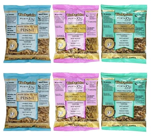 Tinkyada Paquete variado de 3 formas de pasta de arroz integral orgánica sin gluten (2) pasta de codo, (2) pasta en espiral y (2) pasta Penne, 12