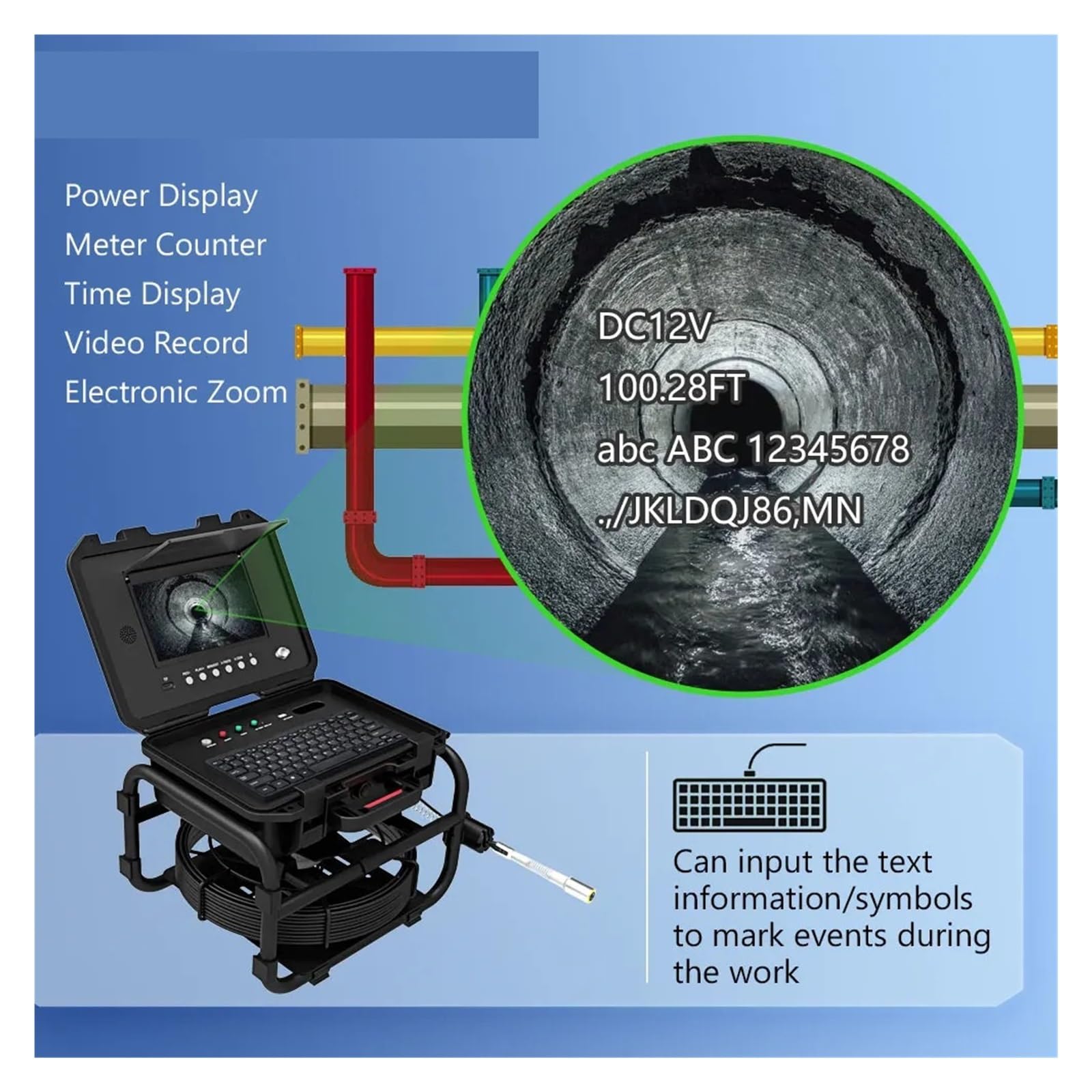 Kamera inspekcyjna odpływu Kamera Inspekcyjna Do Rur, Kamera Kanalizacyjna 9 Cali, HD 1080P DVR Z Samopoziomującą Sondą 512 Hz, Rura Spustowa, Przemysłowy Endoskop(20m,5MM No Locator)