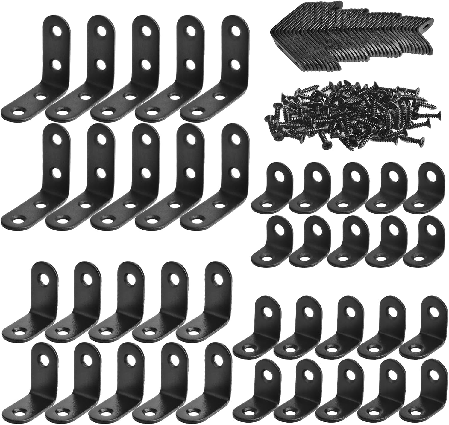 40 Pack L Shaped Corner Bracket Black 90 Degree Right Angle Metal Braces 20mm/25mm/30mm/40mm Mending Repair Plate for Furniture, Cabinets, Chairs