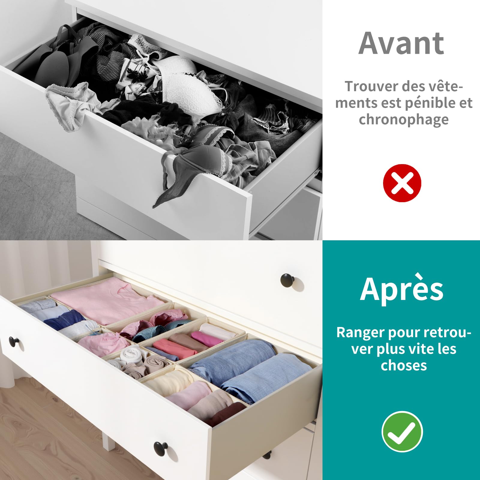 ORLISA Set of 16 Drawer Organisers, Compatible with Hemnes Chest of  Drawers, Other Drawer Systems, Foldable Storage Boxes for Clothes, Modular  Use for Wardrobe, Changing Table, Beige : Amazon.co.uk: Home & Kitchen