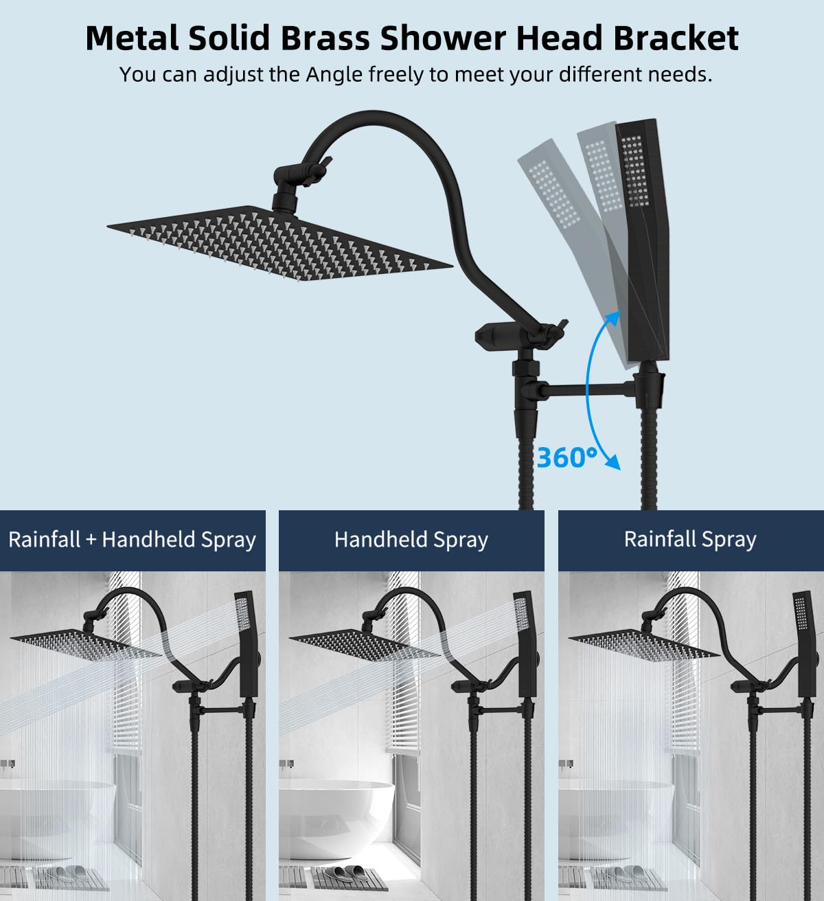 Hibbent Oil Rubbed Bronze Square Shower Head Combo, 10Inch Rain Shower