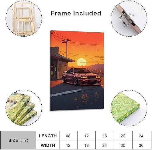 Miniatura 2 de Arte de pared Puesta de sol y JDM - Póster japonés de coche deportivo para decoración de interiores, pintura de pared, póster de arte de pared,