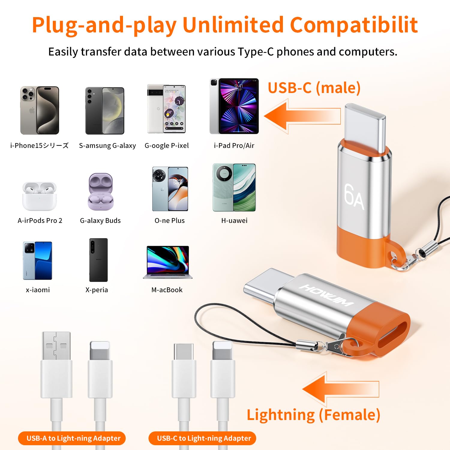 HOWJIM Adattatore Light-ning a USB C 2Pezzi,PD27/66W QC100W Ricarica Rapida Trasmissione Dati,Involucro in Alluminio Chip Intelligente per Phone 17/16/15 Pad G-alaxy X-peria,Non Per Cuffie/OTG Argento HOWJIM Adattatore Light-ning a USB C 2Pezzi,PD27/66W QC100W Ricarica Rapida Trasmissione Dati,Involucro in Alluminio Chip Intelligente per Phone 17/16/15 Pad G-alaxy X-peria,Non Per Cuffie/OTG Argento