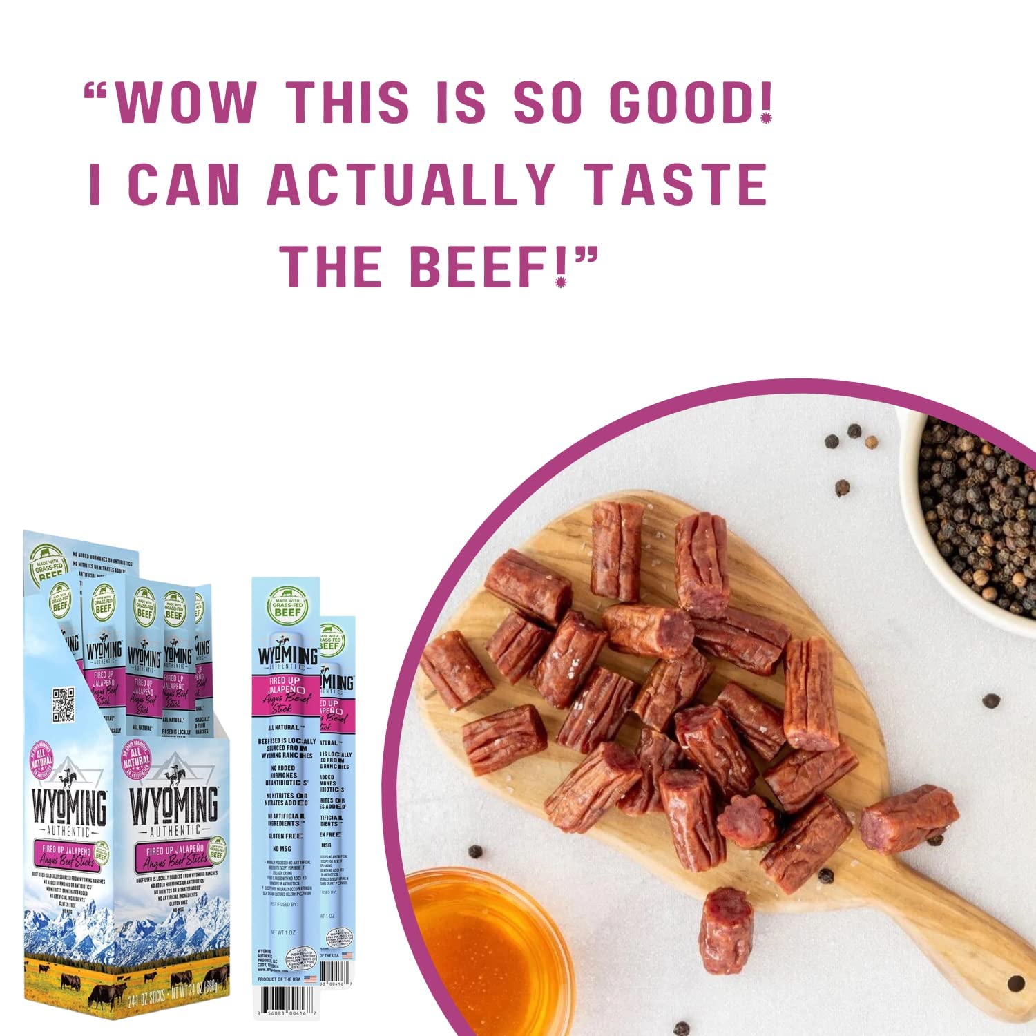 Wyoming 100% Grass Fed Beef Sticks - 4X Each Flavor - Cowboy Hickory smoke, Wild Ginger & Original Jalapeno - Clean Tasty Meat Sticks snacks with 6g of protein made with Angus Beef Sticks, Nitrate Free, Jerky Meat Sticks - No Artificial Ingredients, Individually Wrapped - Pack of 12