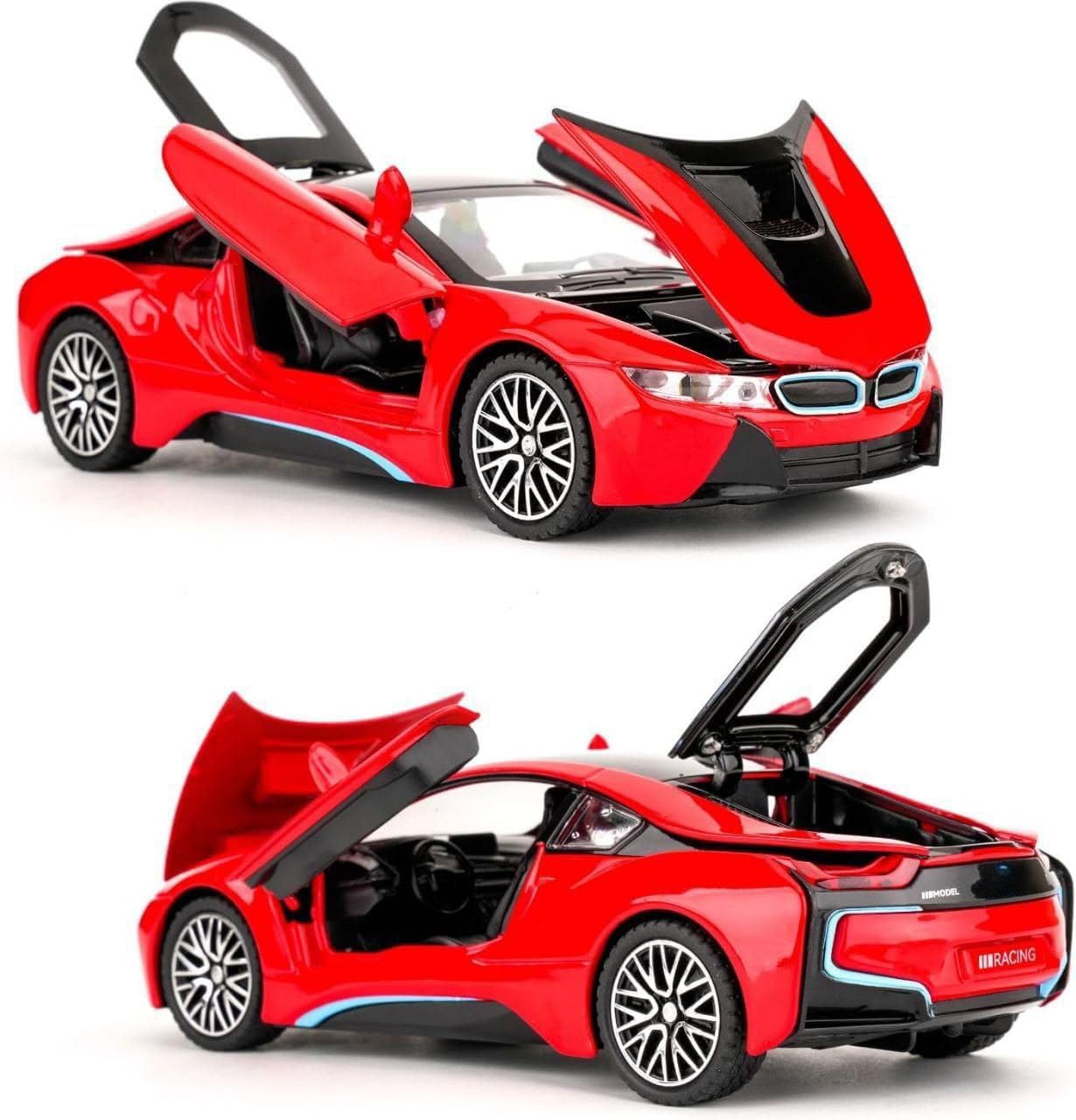 Advisian store Scale Exclusive Alloy Metal Pull Back | Die-cast Car Model with Sound Light Mini Auto Toy for Kids Metal Model Toy Car with Sound and Light (1.32 Scale B-M-W I8-RED) 1