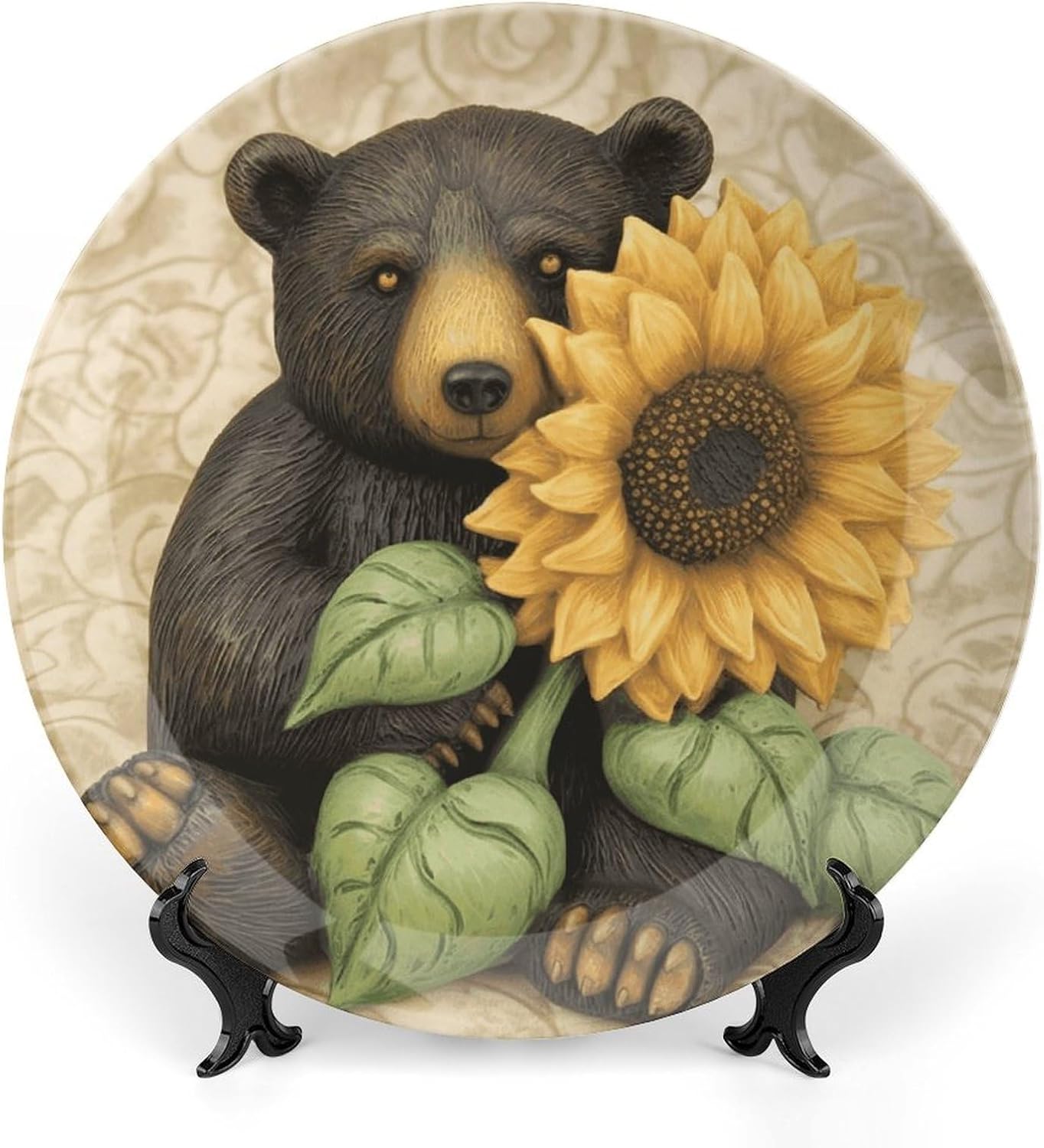 Sunflower And Bear Ceramic Decorative Plate for Home, Bone China Plates