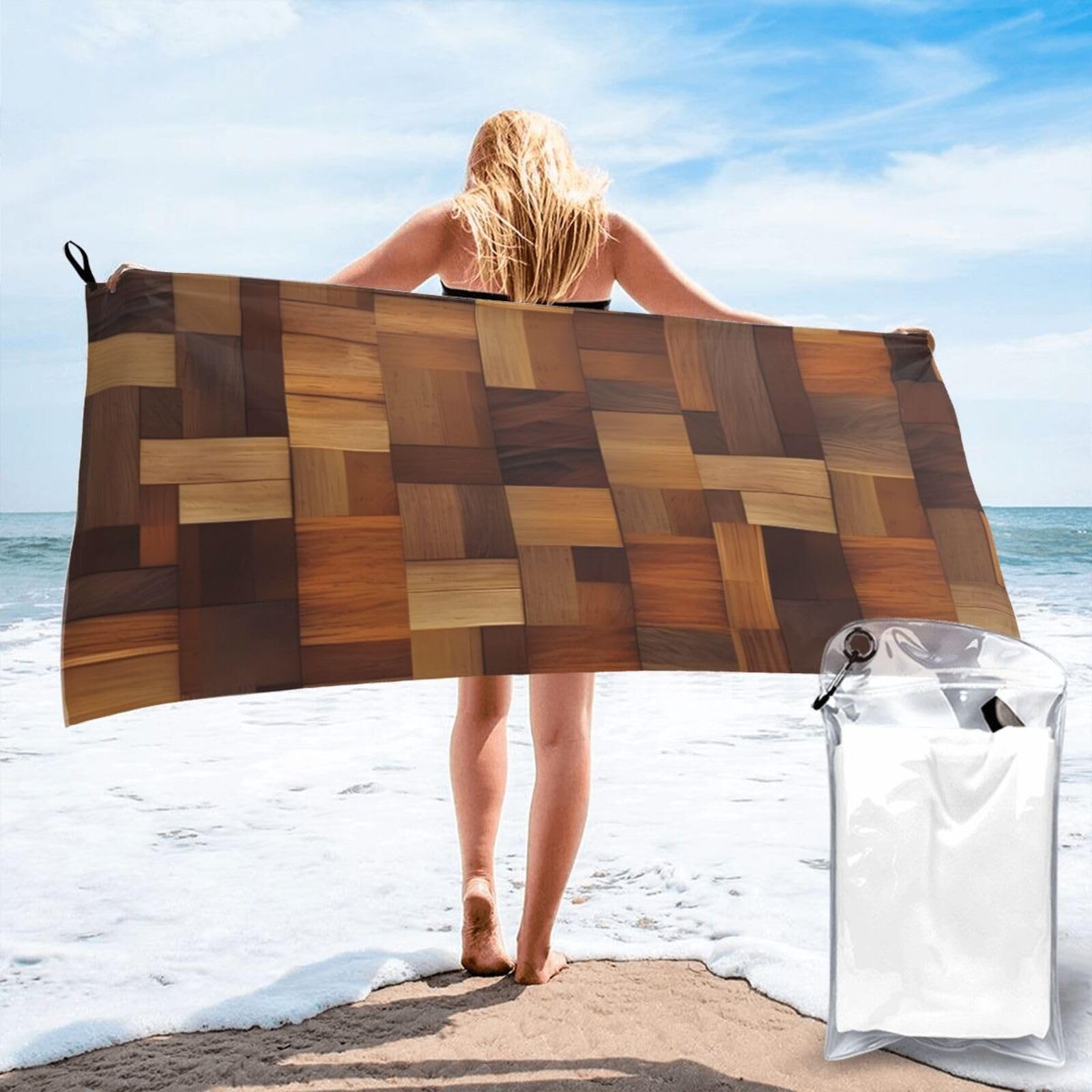 DWVTSLH Microfiber Sand Free Beach Towel 27.5"x55", Quick Dry Absorbent Travel Towel Large Camping Blanket, Wood Bath Towels Lightweight Pool Swim Towels for Vacation Essentials