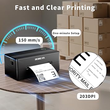 Rongta 4x6 Bluetooth Thermal Shipping Label Printer, Wireless Shipping Label Maker for Amazon FBA, Shopify, FedEx | Compatible with Windows/Mac/Android/iOS (Black)
