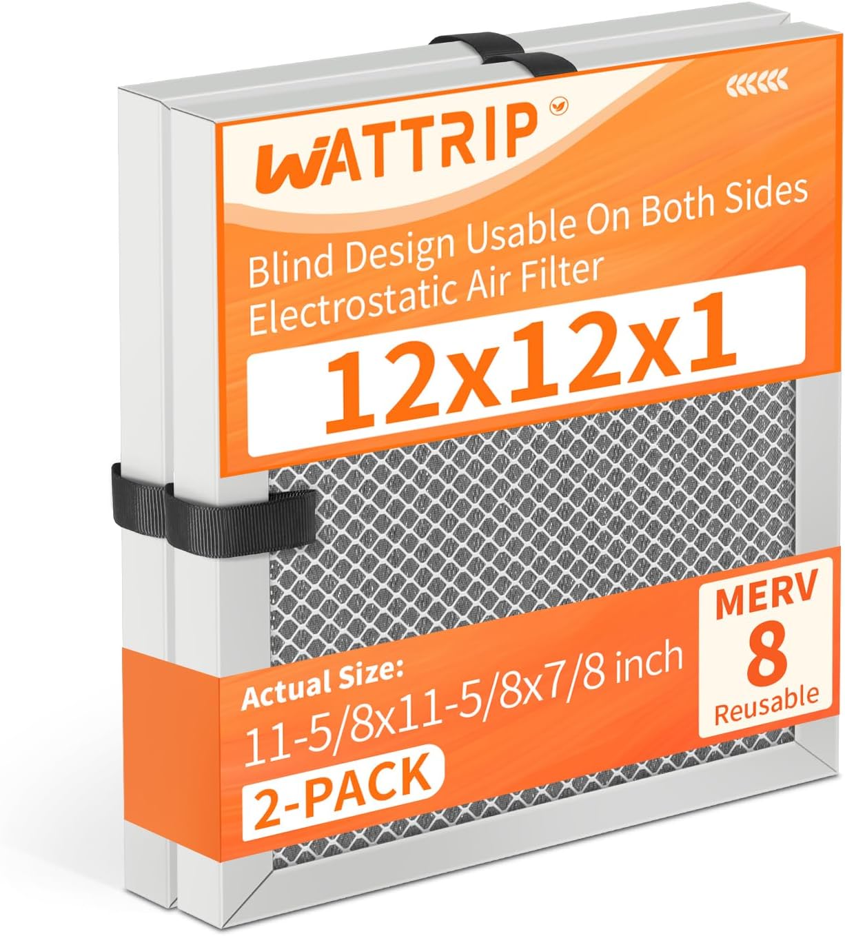 2-Pack 12x12x1 MERV 8 Reusable & Washable Electrostatic Air Filters - Long-Lasting Filter for HVAC, Furnace & Air Conditioner Units, Actual Size: 11-5/8” x 11-5/8” x 7/8”