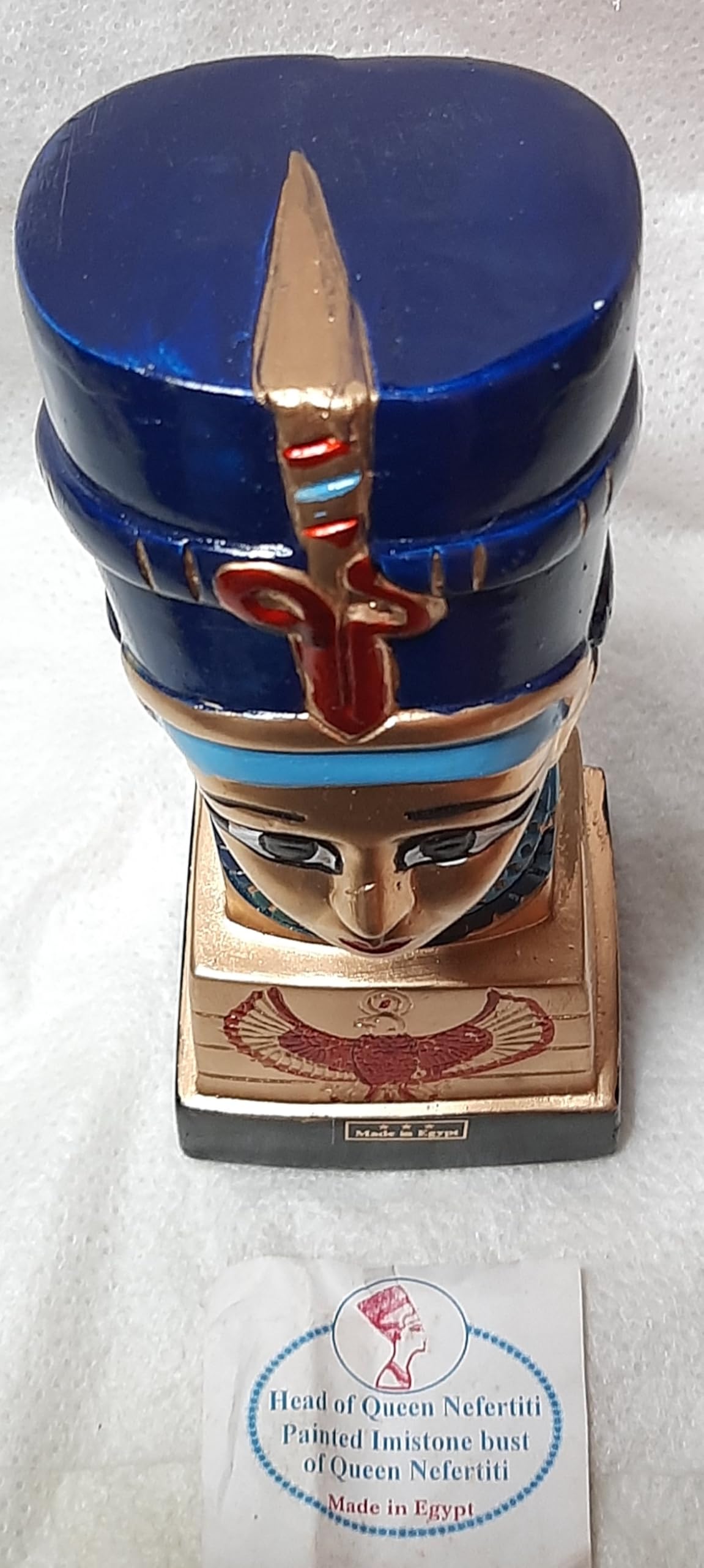 Generico Busto decorativo de la reina Nefertiti, estatua artesanal de yeso pintado, multicolor con detalles egipcios, fabricado en Egipto
