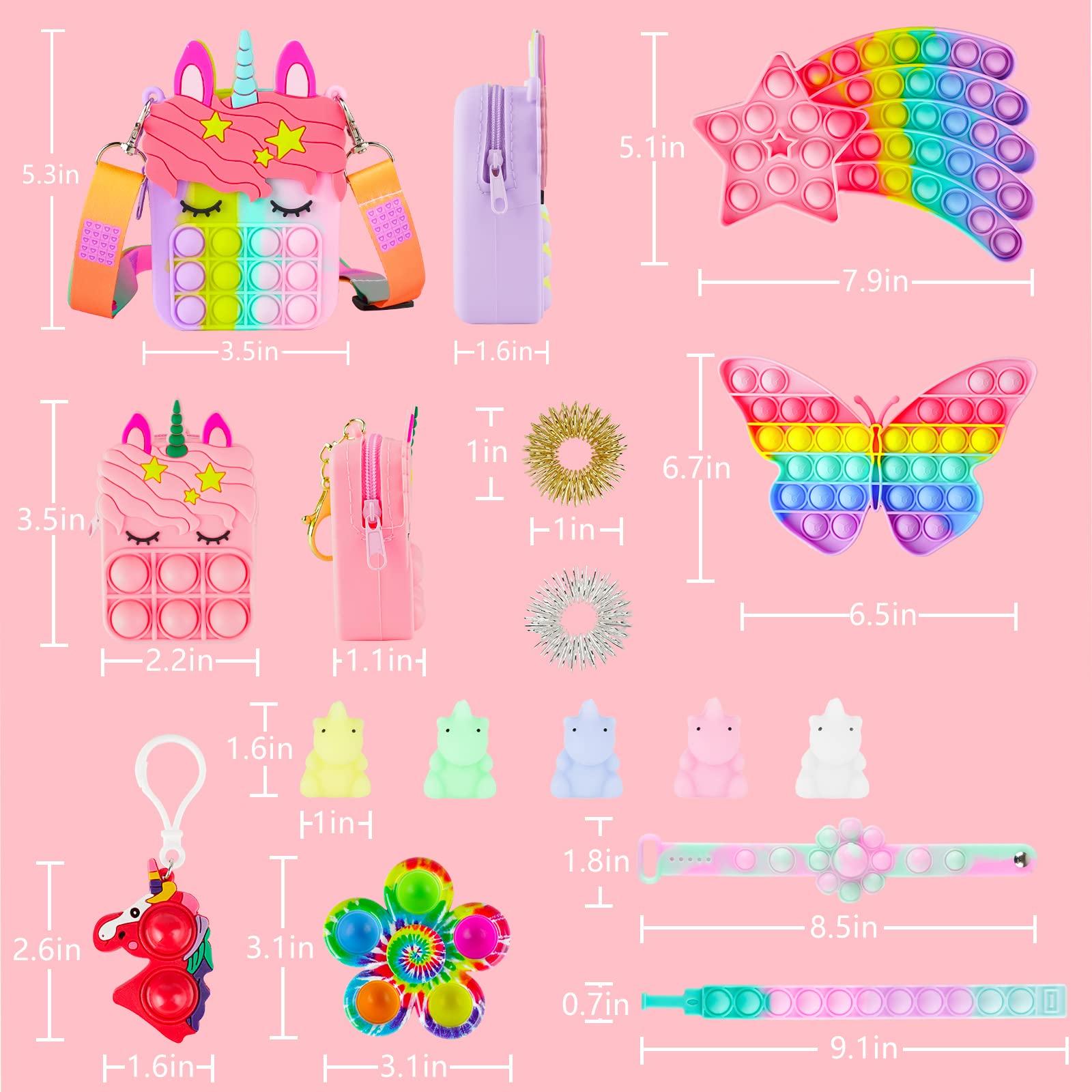 Bubble Pop Purse Popper Fidget It Pack Toy, Unicorn Figit Push Rainbow