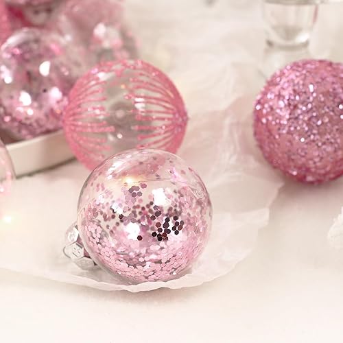 Miniatura 7 de Juego de adornos de Navidad transparentes de 2.36 pulgadas, 30 piezas inastillables decorativas colgantes con relleno delicado, bolas de árbol de