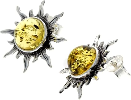 8268D - Orecchini ovali in argento sterling 925 con ambra baltica, Argento sterling, Ambra