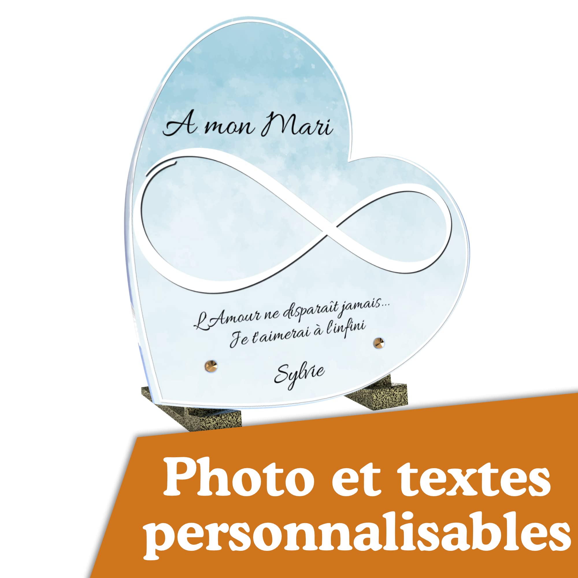 Plaque Funéraire Double Cœur Personnalisable - Hommage Élégant Et Durable