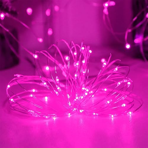Miniatura 5 de YAOZHOU Guirnalda de luces rosadas con 200 luces LED de alambre de cobre que funcionan con pilas (paquete de 4)