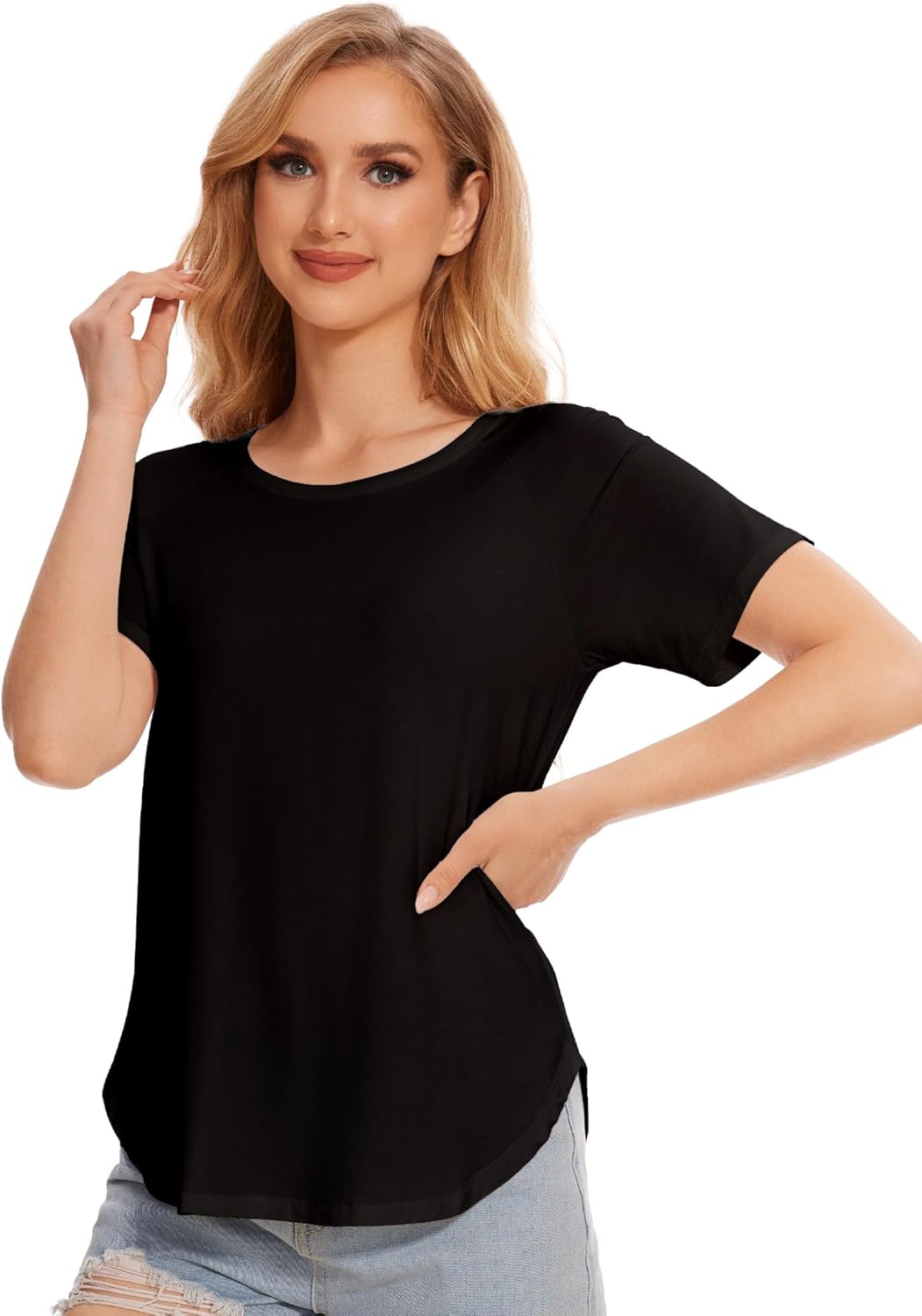 GYS Womens Pajama Tops Short Sleeve Shirts Summer Comfy Crew Neck Sleep T-Shirt - Image 3