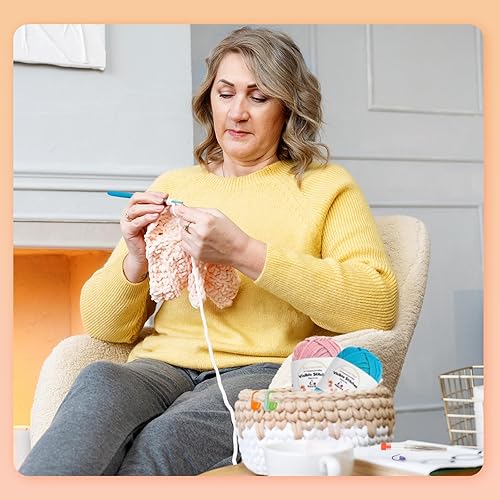 Miniatura 7 de Aeelike - Hilo para principiantes para ganchillo y tejer, 350 yardas (4 x 1.76 oz), hilo suave de mezcla de algodón y nailon, fácil de usar para