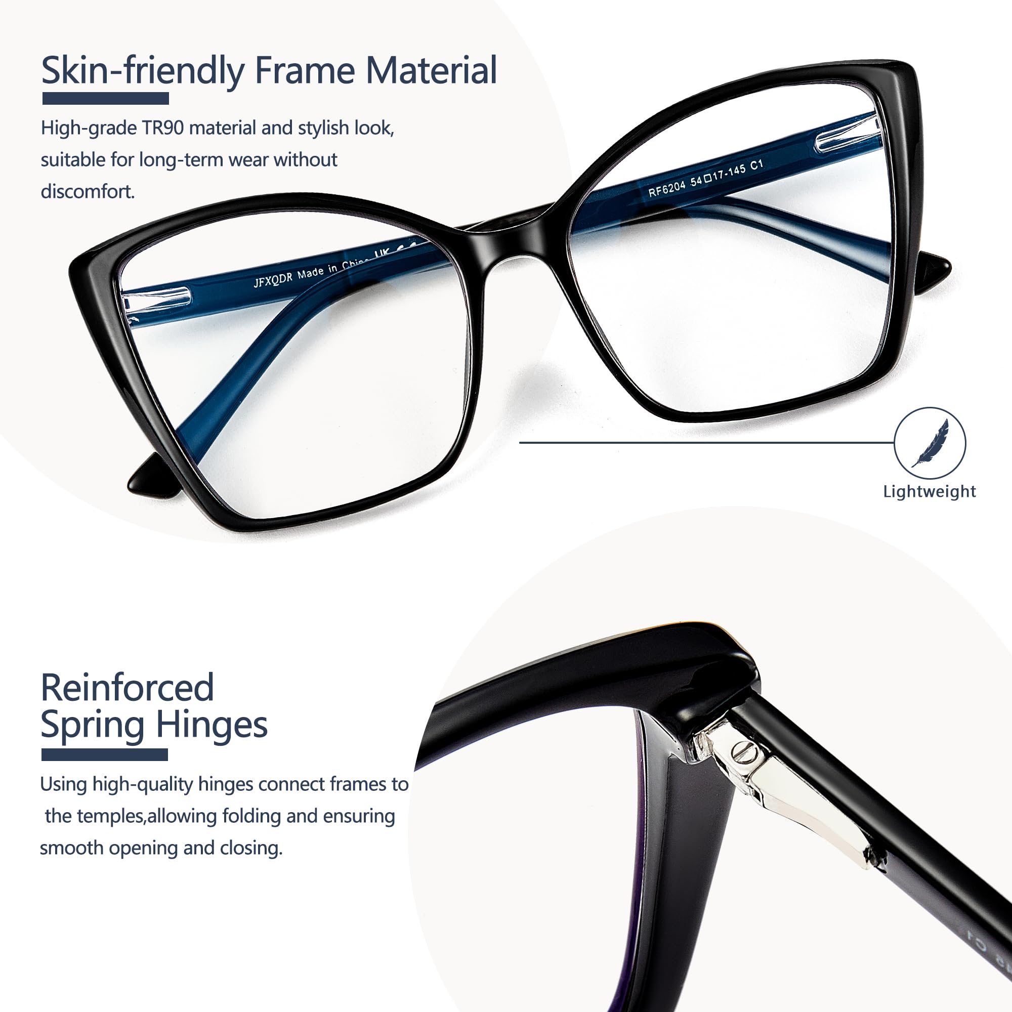 Occhiali di blocco della luce blu oversize da donna, occhiali alla moda occhio di gatto per gioco al computer, antiriflesso e UV RF6204