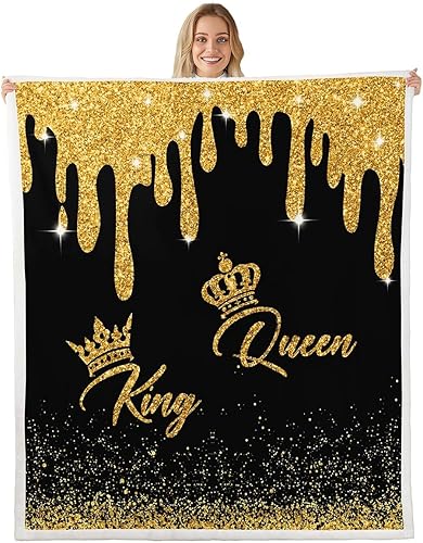 Miniatura 12 de Manta de franela King y Queen, manta de vellón con corona para decoración de habitaciones, manta de lentejuelas doradas para sofá y sofá, manta