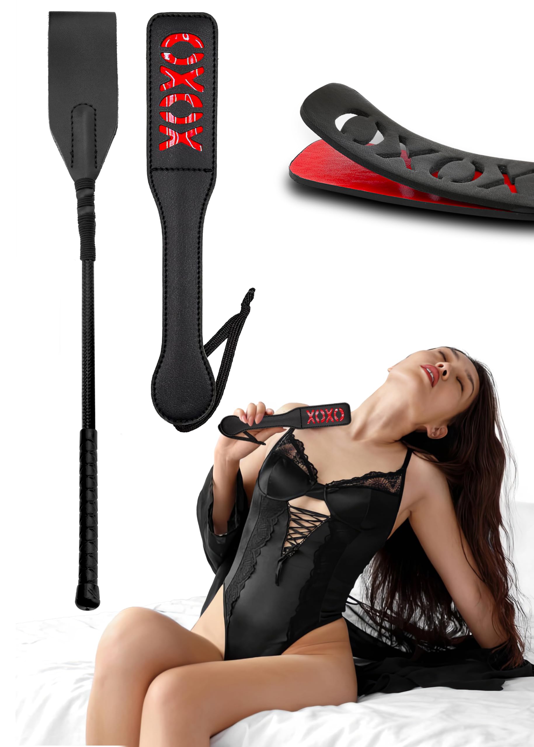 Sex Paddle Sex Spanking Crop Set XOXO Paddle Role Play Adult Whip Bondage BDSM Kit Riding Crop Adult Toys Black
