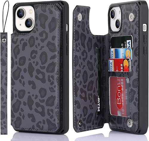 Cavor Funda para iPhone 13 con tarjetero para iPhone 13, funda protectora para iPhone 13 para mujeres y hombres, soporte y correa, funda protectora