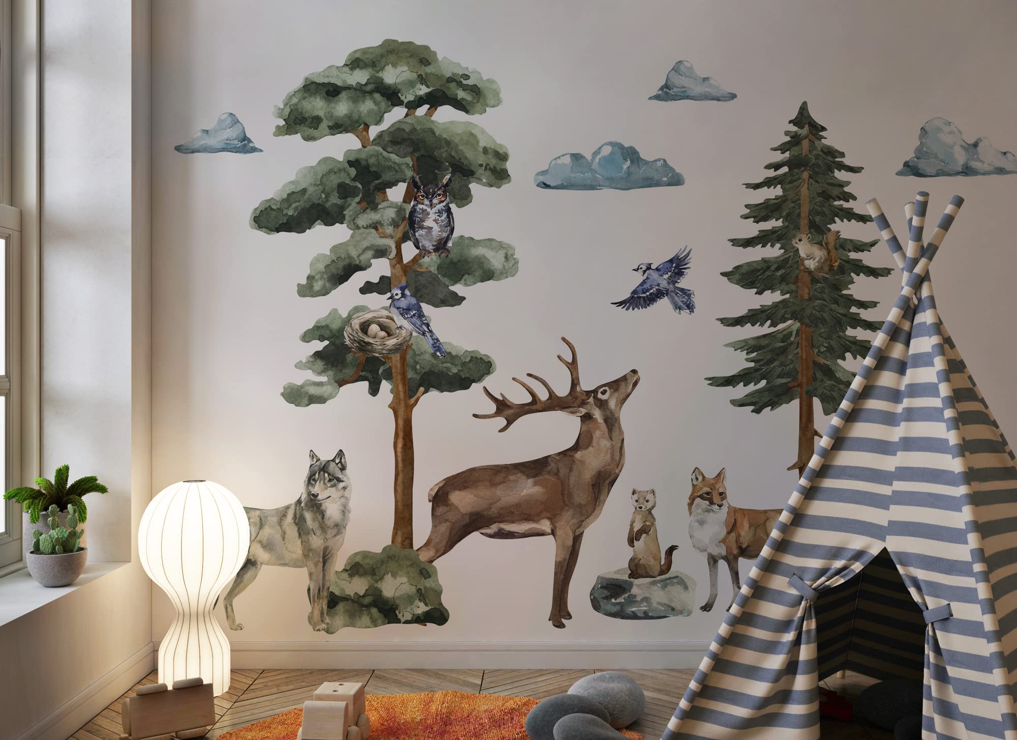 FOREST MYSTERY XXL | Adesivo da parete per cameretta dei bambini | Decorazione da parete per camera dei bambini | Murale per la cameretta dei ragazzi | (ms3631)