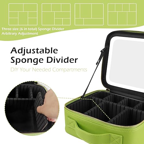 Vista 24 de MOMIRA Bolsa de maquillaje de viaje, bolsa de cosméticos, bolsa organizadora de maquillaje con espejo iluminado, brillo ajustable en 3 escenarios