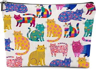 Colorful Cat Makeup Bag, Large Capacity Travel Case Cosmetic Bags for Women | Portable Pouch Purse Travel Essentials Toiletries Accessories, Christmas Birthday Cat Mom Gifts for Women