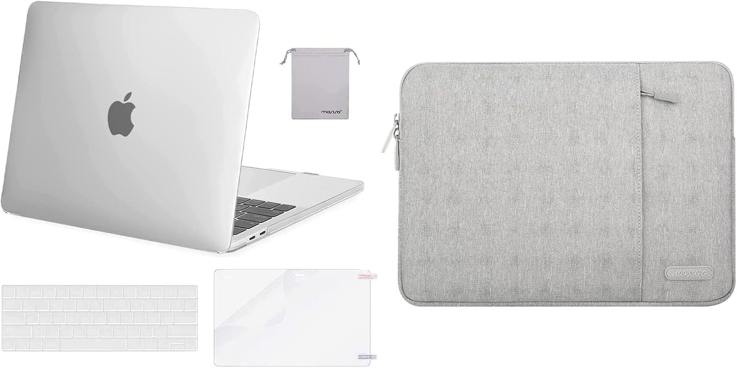 MOSISO Compatible with MacBook Pro 13 inch Case 2022-2016 Release A2338 M1 A2289 A2251 A2159 A1989 A1706 A1708, Plastic Hard Case&Vertical Sleeve&Keyboard Skin&Screen Protector&Storage Bag,Frost&Gray