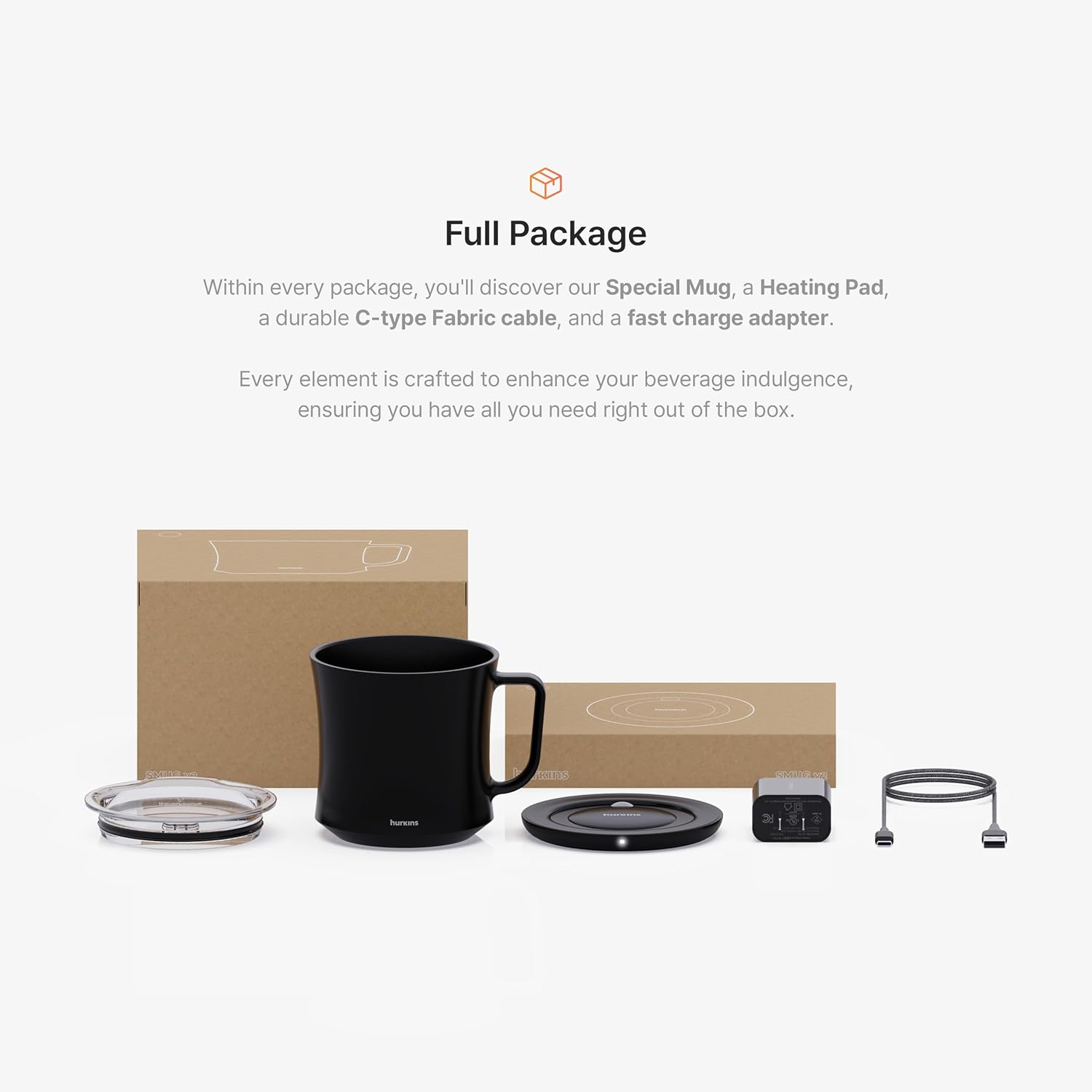 Smug, up to 149℉ Coffee Mug Warmer & Mug & pctg Lid Set, self Heated Cup with Wireless Charging Function, Office/Home for Desk. (Grande Black)