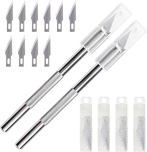 Miniatura 8 de WA Portman - Juego de cuchillos de hobby – 1 cuchillo de precisión con 10 cuchillas de acero SK5#11 – Herramienta de corte de arte para papel