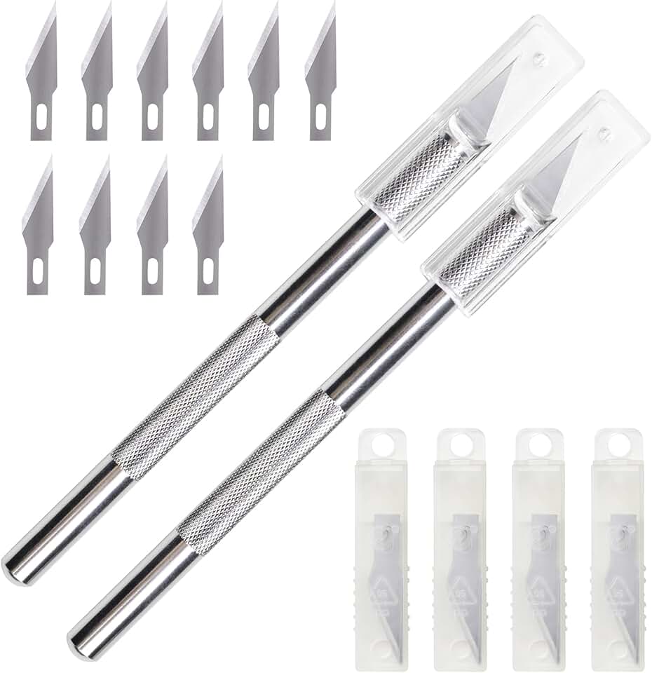 WA Portman Hobby Knife Set – 2pc Precision Craft Knife Set with 50 SK5#11 Steel Exacto Knife Blade– Art Sticker Cutter for Paper, 