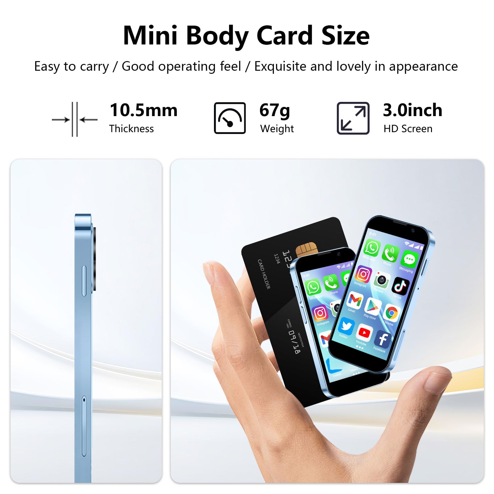 Mini Smartphone 3,0 Pollici Touchscreen HD, Telefono Cellulare Sbloccato Android con Riconoscimento Facciale, WiFi e GPRS – Leggero e Sottile per Bambini e Studenti, Telefono di Riserva Nero