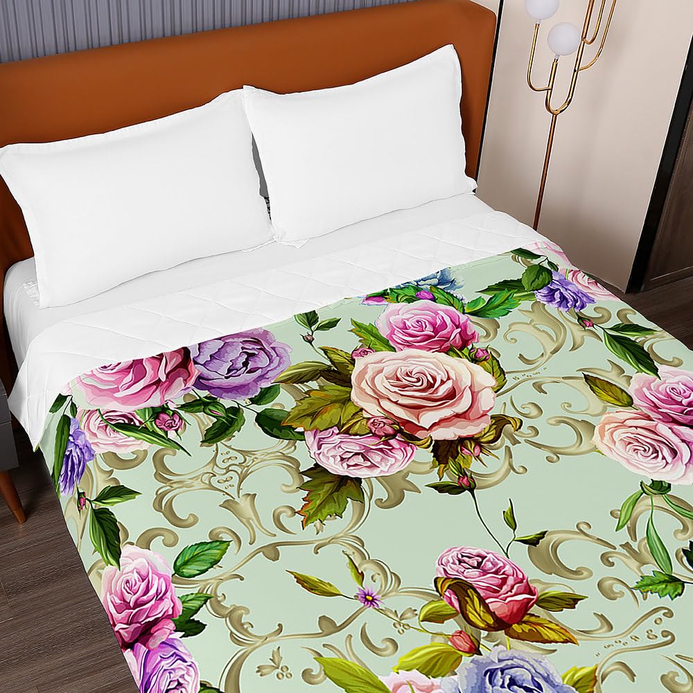 Odot Copriletto Trapuntato Primavera/Estate Con Federe - Microfibra 100% Poliestere, Motivo Fiori Blu, 220x240 Cm