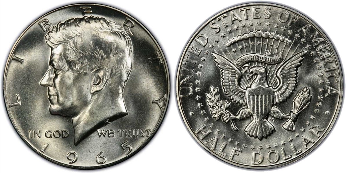 1965 P Kennedy Half Dollar 40% Silver Proof Like Finish from Special Mint Set Half Dollar Uncirculated US Mint