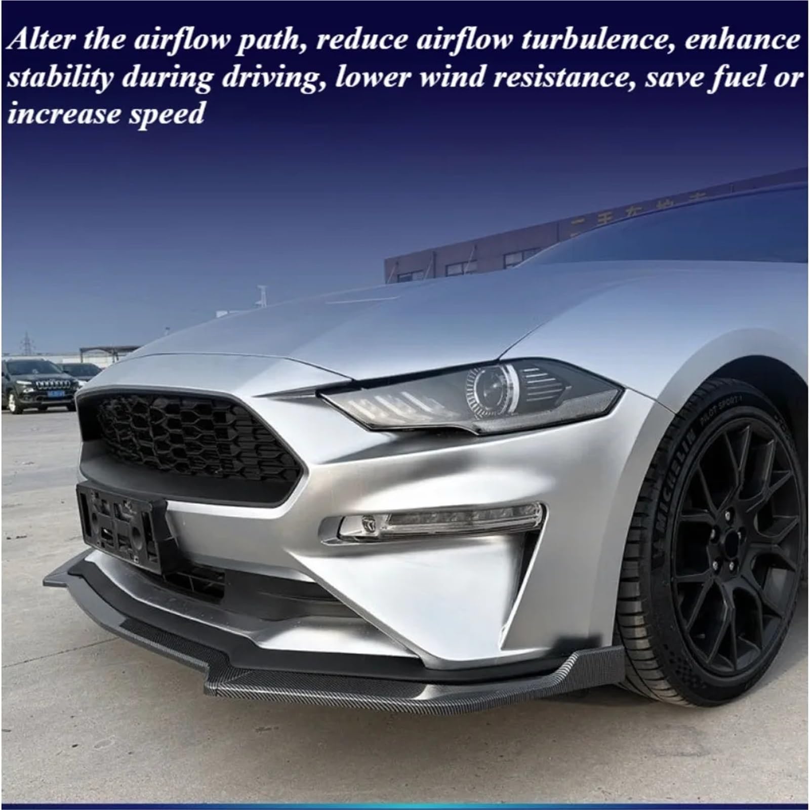 Spoiler Protection Avant Kit de carrosserie en PP pour Pare-Choc Avant Ford Mustang 2018-2023(Glossy Black)