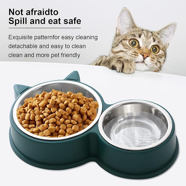 Foto 6 de 7 de HUTVD Cuencos Dobles para Gatos, Cuencos Dobles de Acero Inoxidable para Gatos Cuencos Pequeños y Grandes…