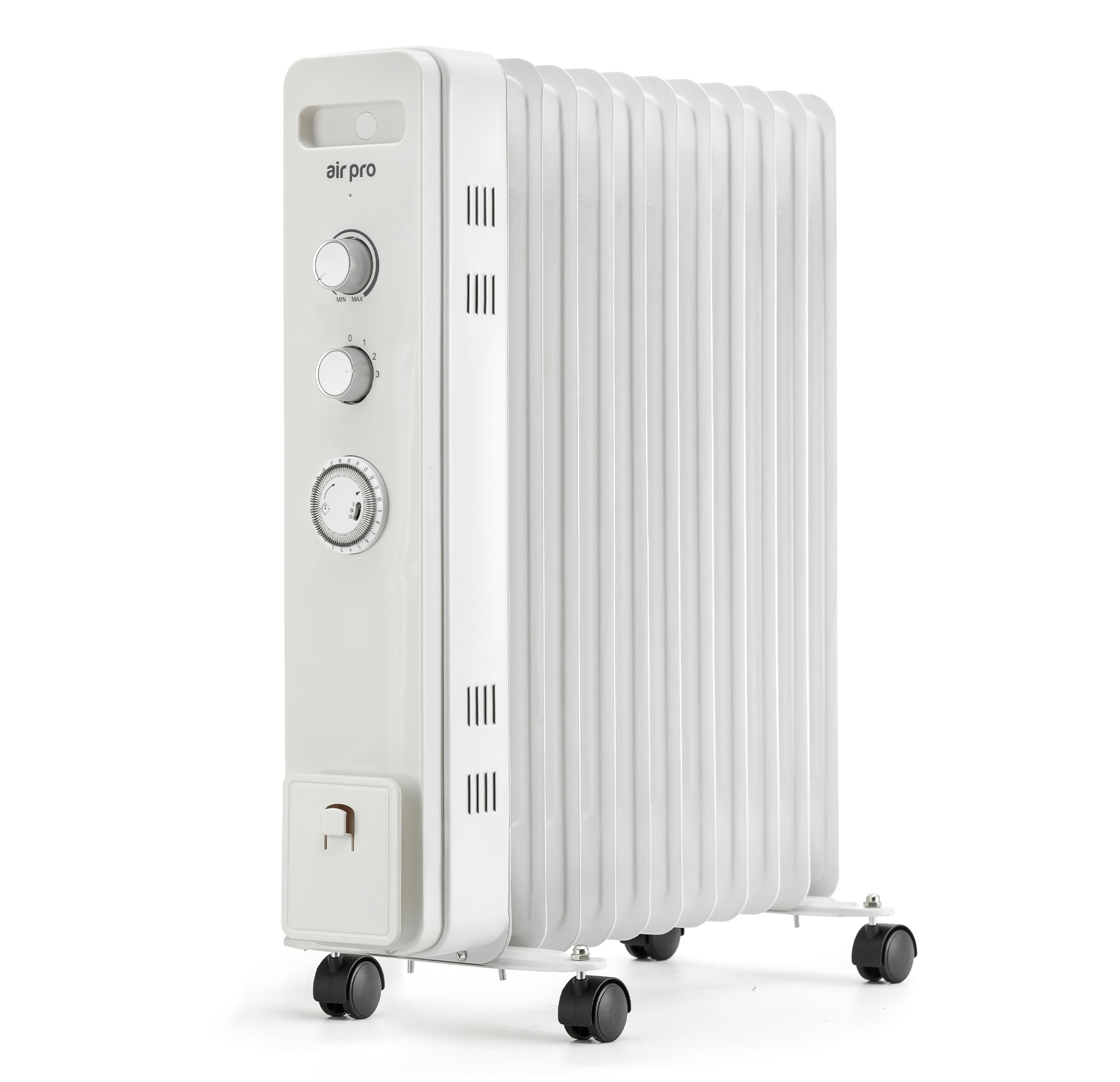 Air Pro Oil Filled Radiator 2500W with Thermostat & 24h Timer – 11 Fin Portable Electric Heater 3 Heat Settings, Overheat & Tip-Over Protection, Quiet for Home, Office and Any Room Radiator on Wheels