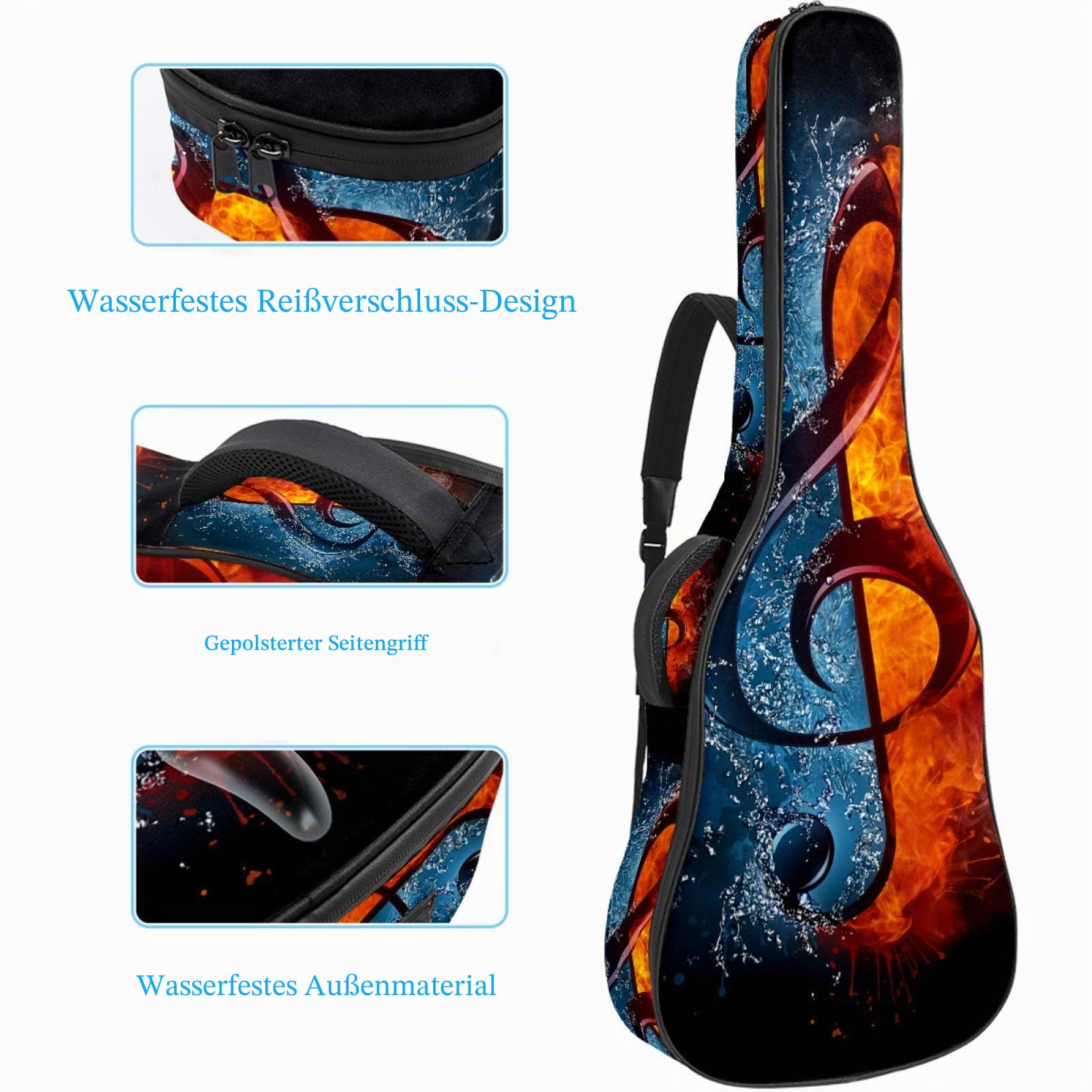 Gitarren-Gigbag, wasserdicht, Reißverschluss, weich, für Bassgitarre, Akustik- und klassische Folk-Gitarre, Tasche für Feuer und Wasser