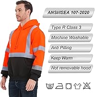 Vista 21 de ProtectX Class 3 High Visibility Safety Sweatshirt for Men, Reflective Hoodie with Large Pocket for Construction & Work