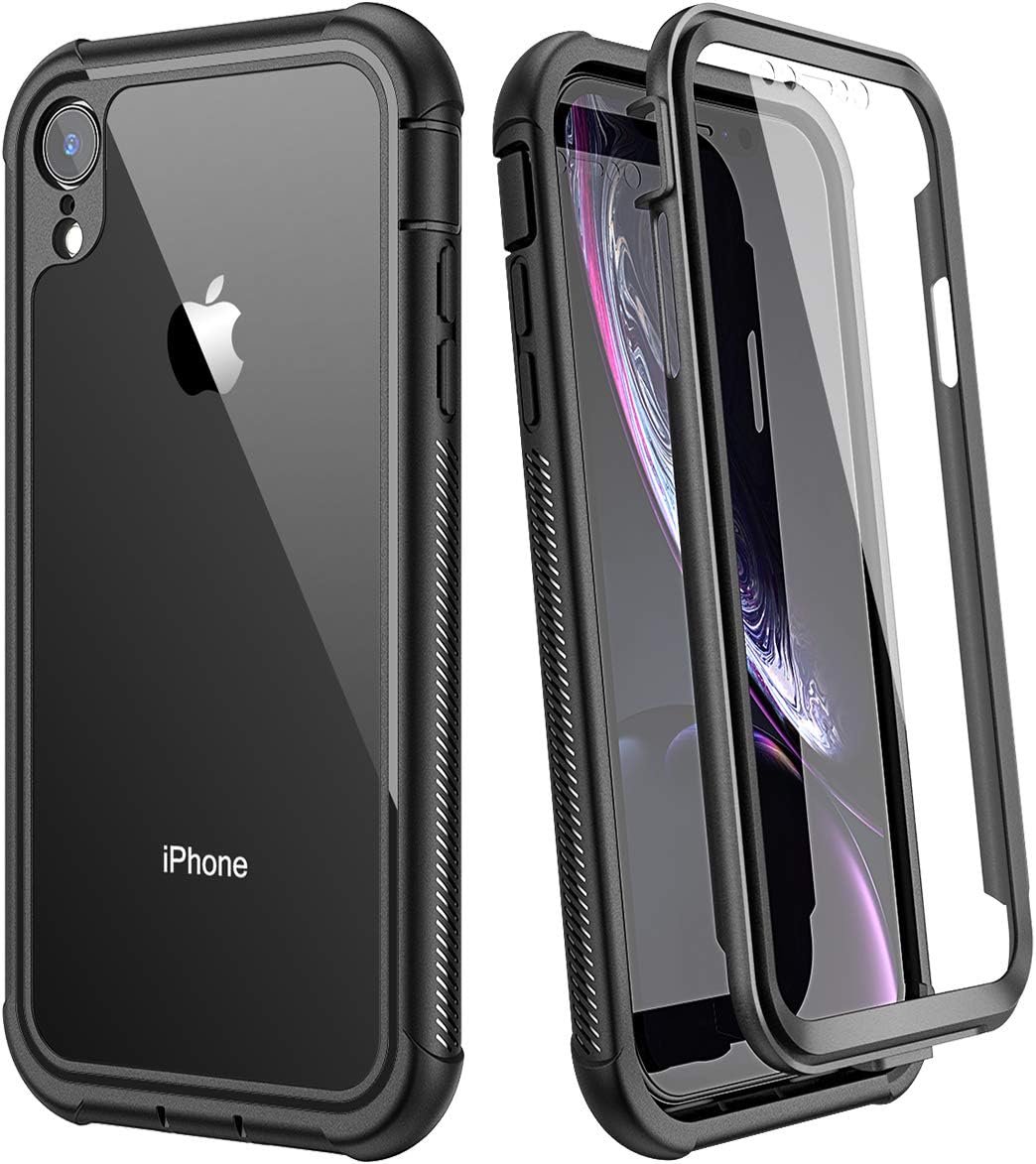 WE LOVE CASE iphone XR Case, Built-in Screen Protector Real 360 Protection Full Body Slim Fit Rugged Clear Bumper Case Shockproof Dustproof Protective Phone Case for iphone XR (Black) - 6.1 inches