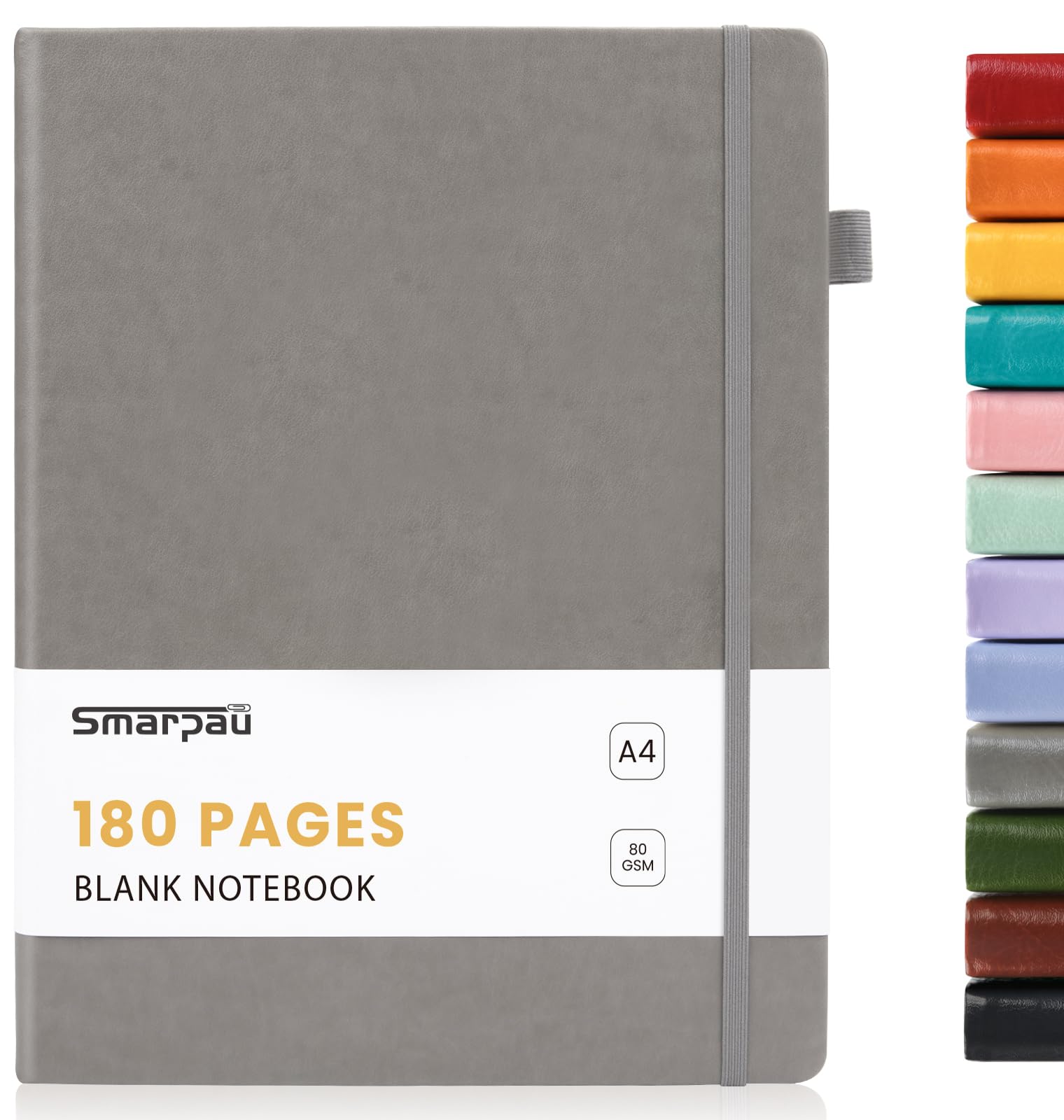 Smarpau Plain Page A4 Notebook, 180 Pages Leather Journal Notebook for Men Women, Thick Paper No Bleed for Writing, Hardback Notepad for Travel Working Diary (Grey) โ image 1