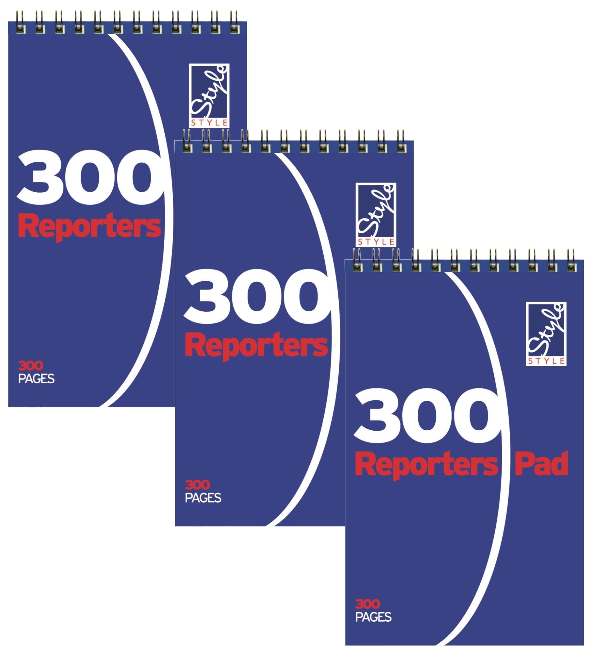 Office Style 8x5" Reporter's Spiral Shorthand Notebook (Pack of 3) 300 Pages, Lined, 203x127mm, Wirebound Note Pads
