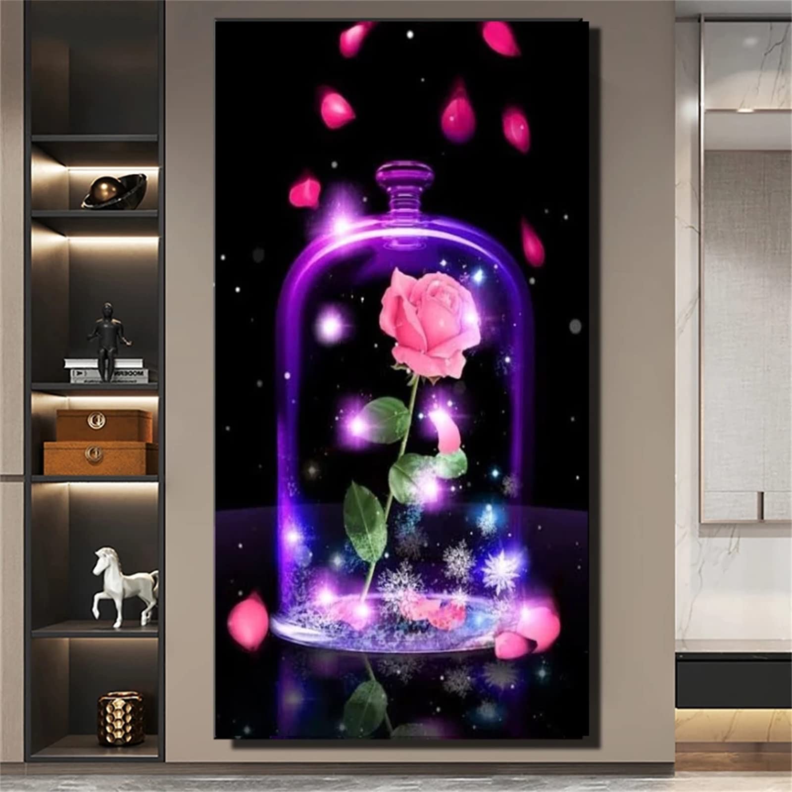 DIY zestawy do malowania diamentami 5D, pełne wiertło diamentowy obraz dla dorosłych i dzieci, kryształ górski haftowanie obrazy do dekoracji ścian domu - 90 x 180 cm (różowy kwiat róży)