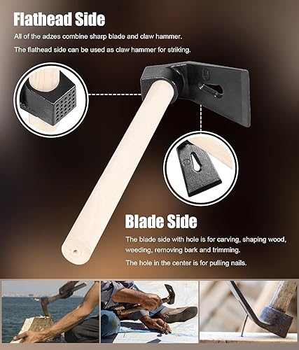 Miniatura 4 de Juego de herramientas para tallar madera para carpintería Adze, incluye adze recto, curva grande Adze y curva pequeña Adze (3PCS)