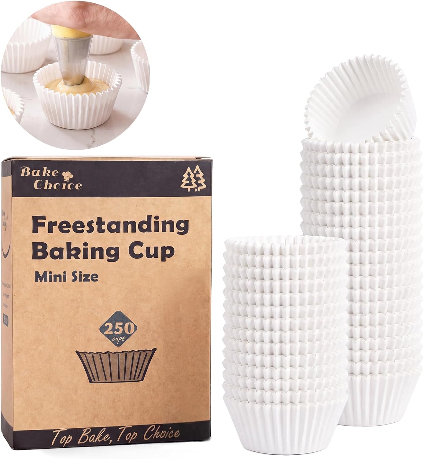 Bake Choice 250PCS Mini Cupcake Liners for Baking, Non-stick, White