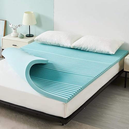 Miniatura 9 de Cubrecolchón de espuma viscoelástica de gel refrescante de 2 pulgadas, tamaño King, 5 zonas, para aliviar el dolor de espalda, protector de colchón