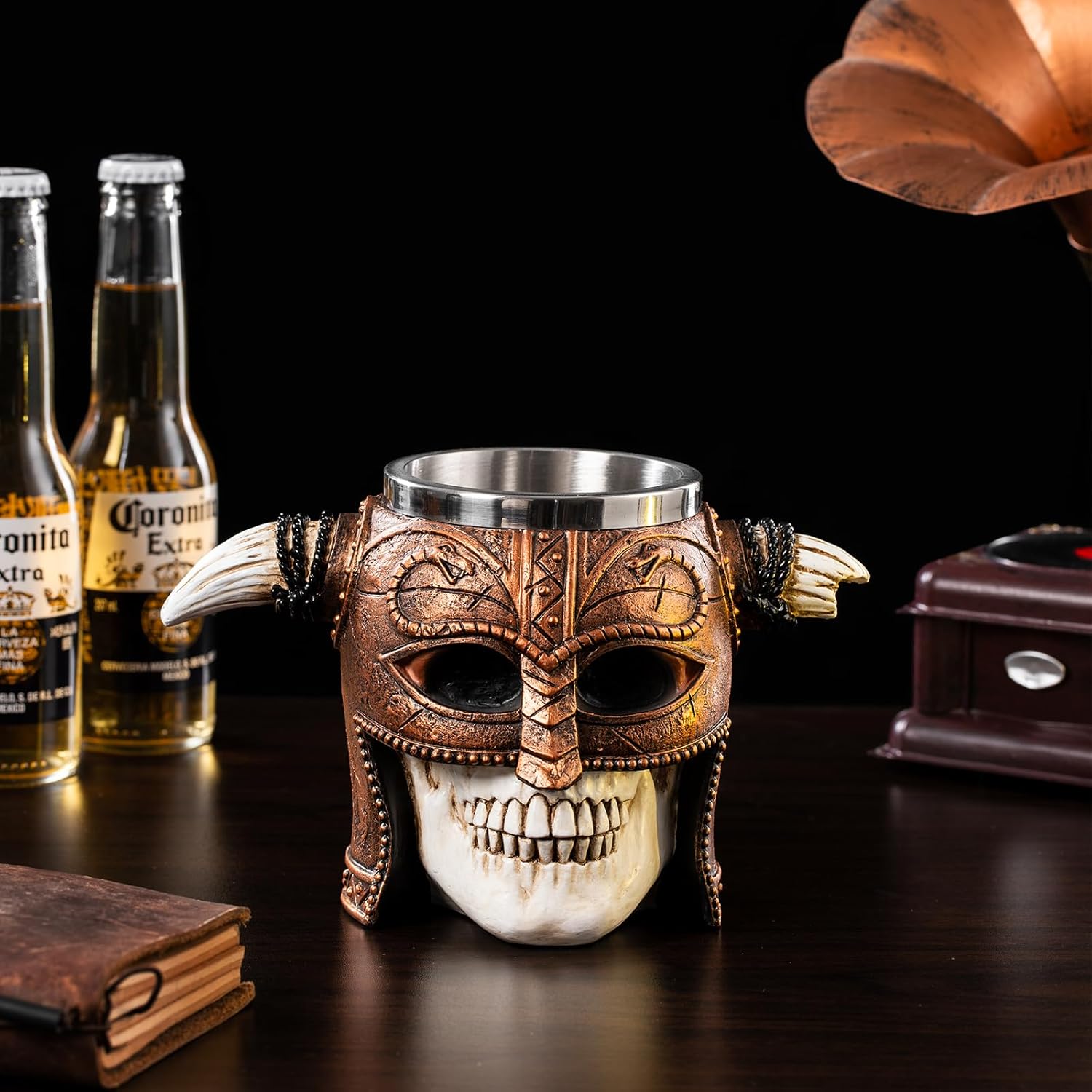 Skull Mug Viking Pirate Bandana Beer Coffee Mugs with Handle, Stainless Steel and Resin Tankard Coffee Beer Mug Cup Drunken Pirate's Life For Me Buccaneer Nautical Kitchen Dining Accessory - 14oz - Image 3