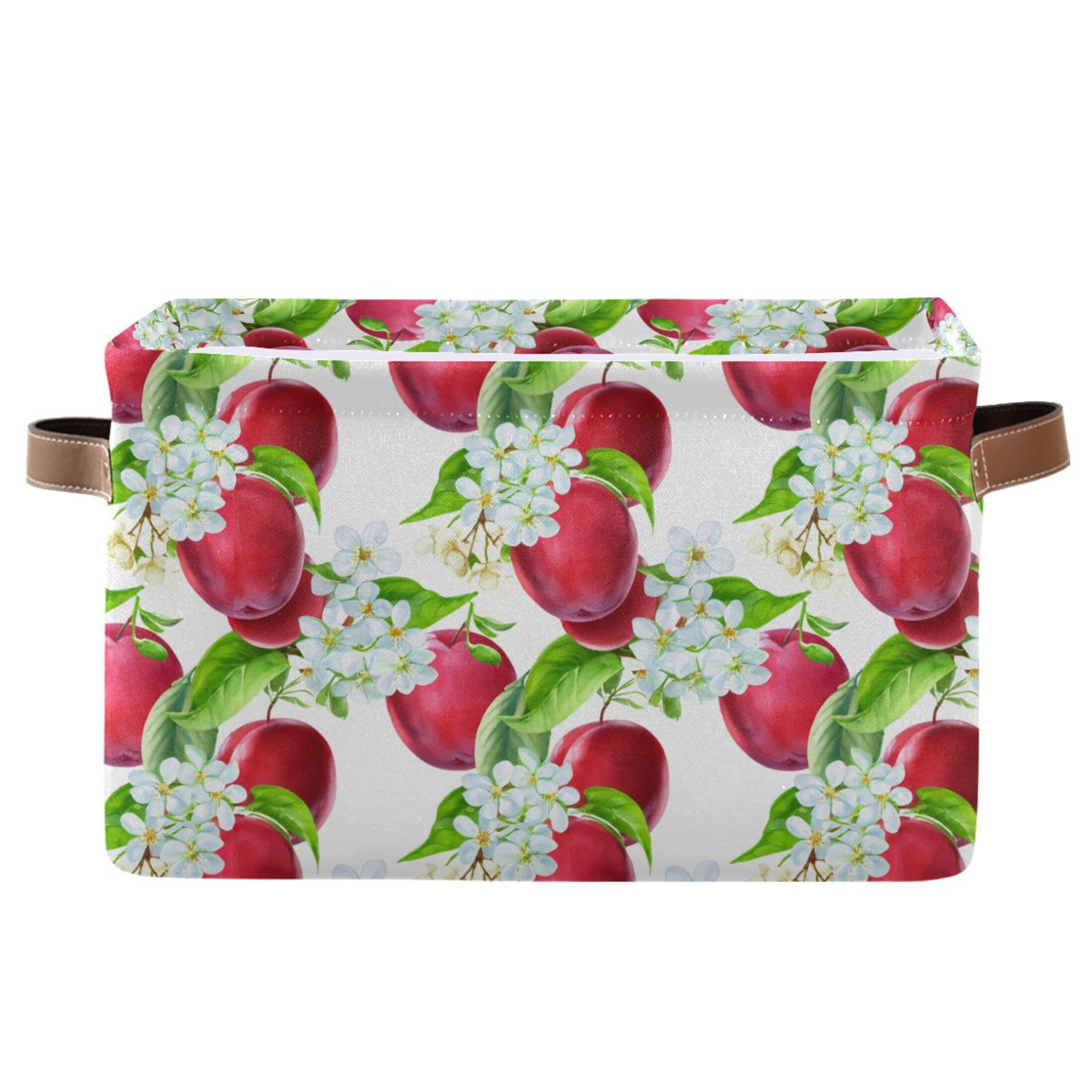 Panier de rangement pliable mignon motif floral rouge fruits blanc pas cher